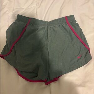 Nike Women's Green Shorts with Pink Trim